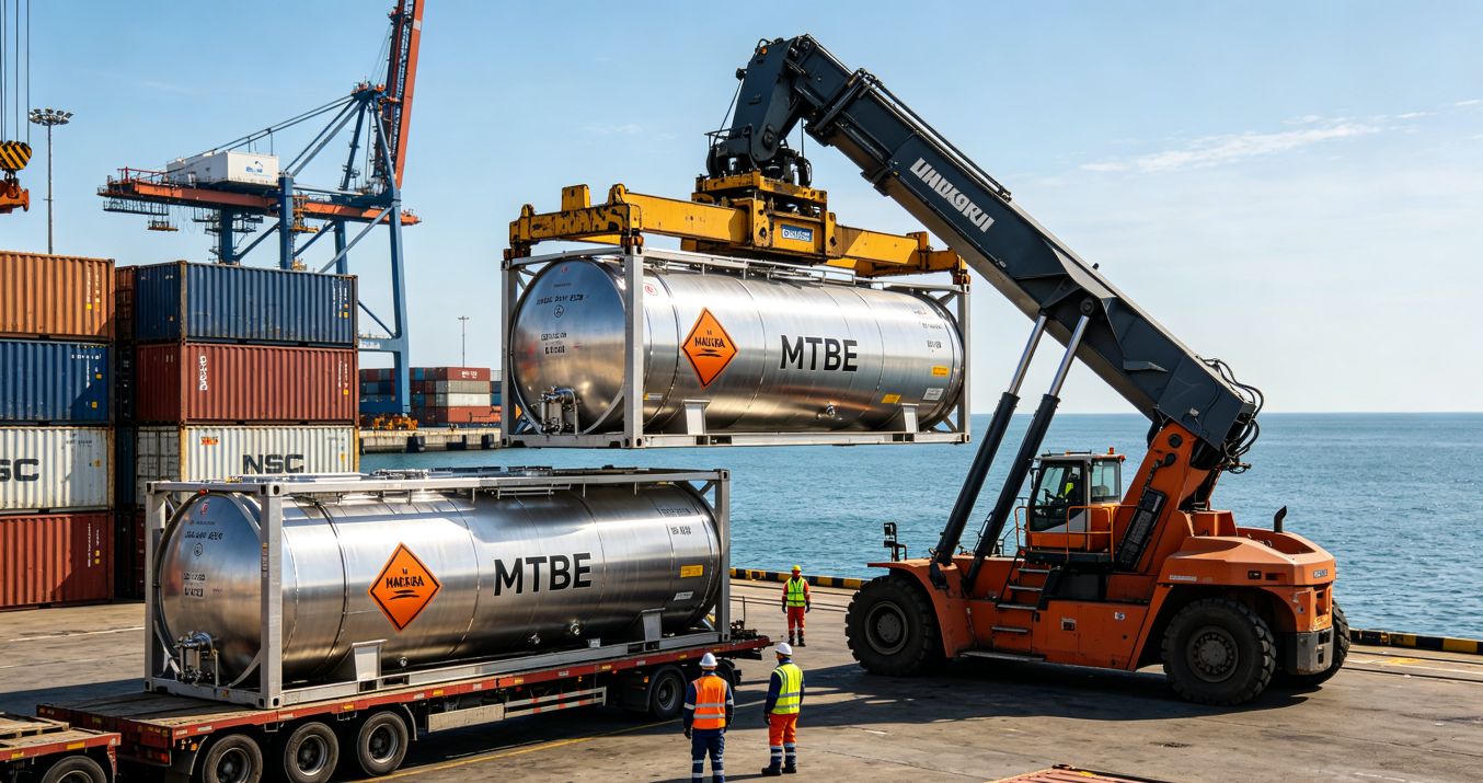MTBE ISO tank container at seaport
